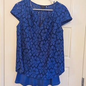 JCrew Royal Blue Floral Lace Blouse